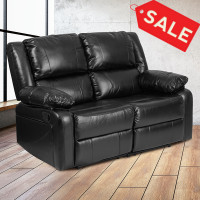 Flash Furniture BT-70597-LS-GG Harmony Leather Loveseat with Two Built-In Recliners Sofa Set in Black